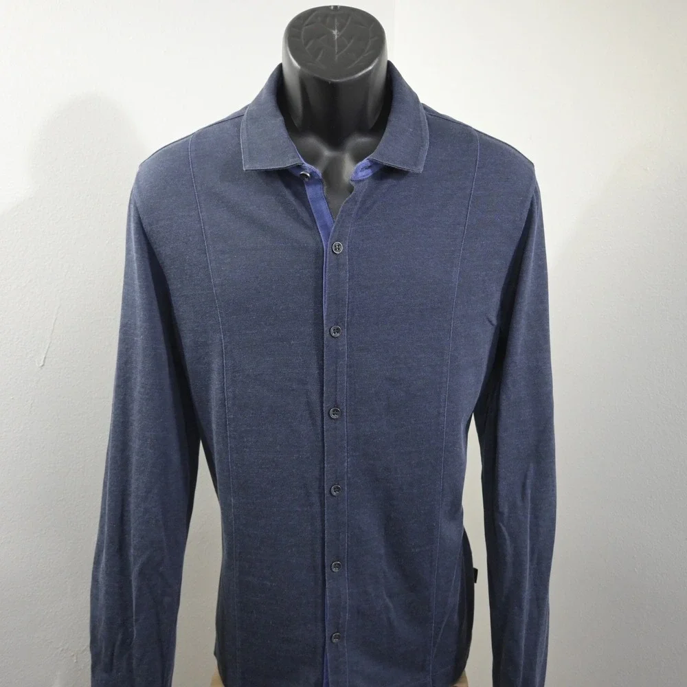 Hugo Boss Button Up Mens XL Slim Fit Dark Blue Elbow Patch Cotton Shirt